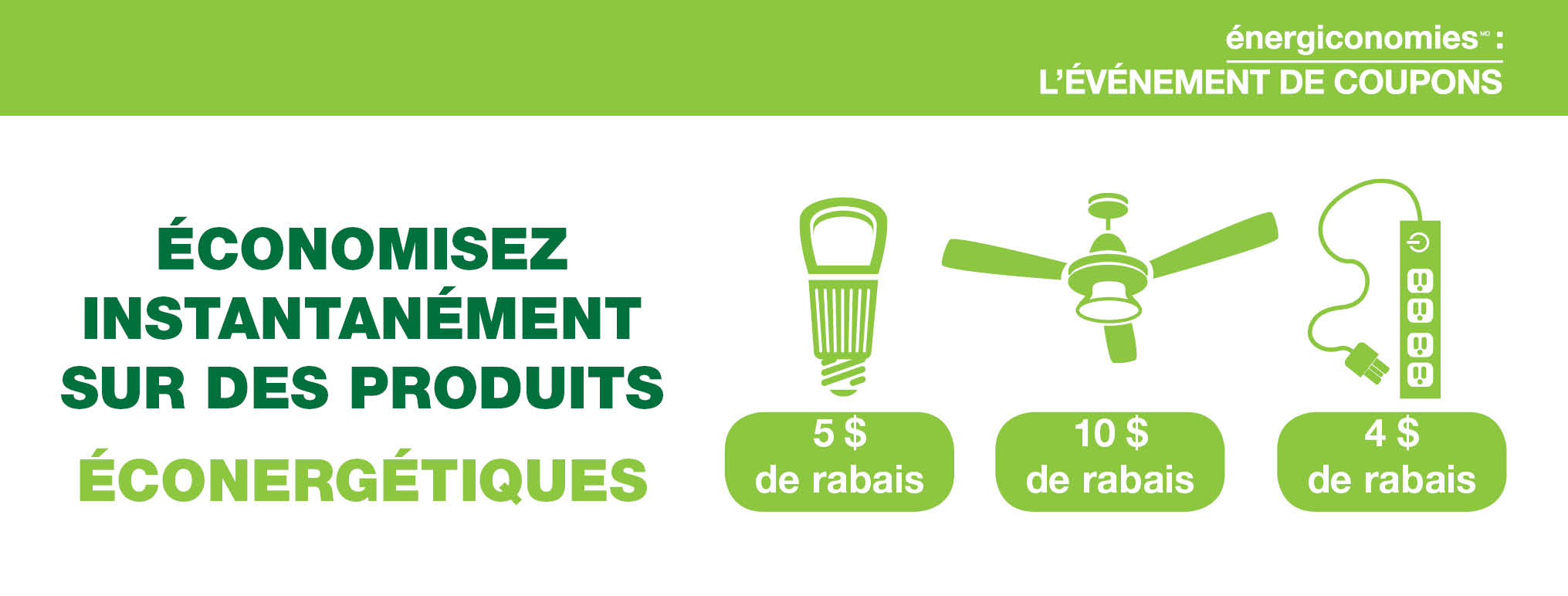 Logo : Le titre du programme énergiconomies suivi des mots « L’ÉVÉNEMENT DE COUPONS »